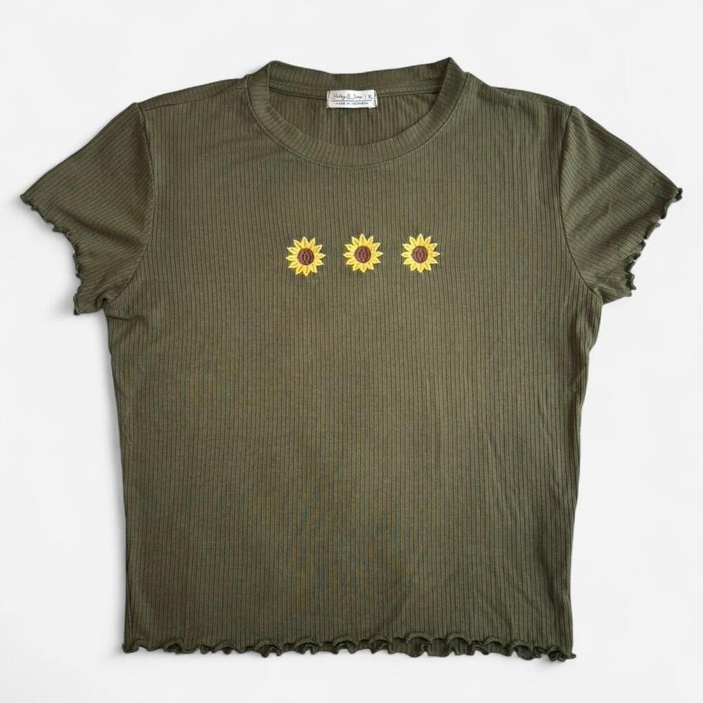 Haley & June Women XL Ribbed Knit Crop Top Green Yellow